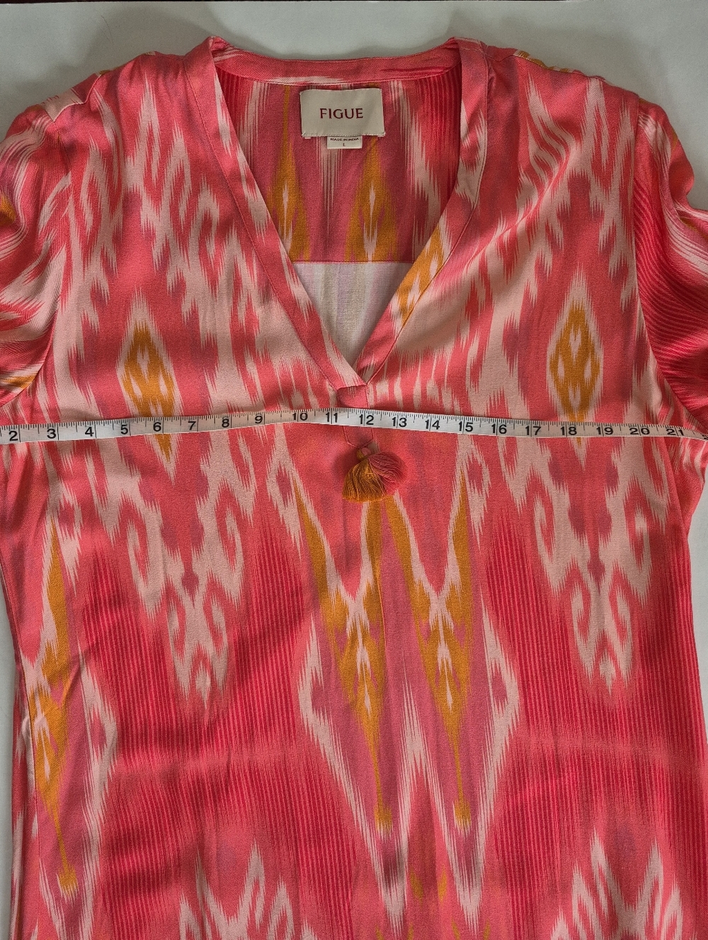 Figue Dress Margaux Salome Ikat Sunset Coral Tassel Kaftan Size L - Picture 14 of 16